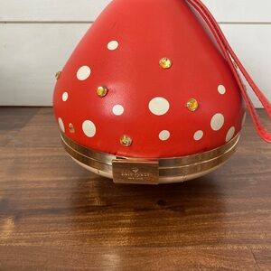 Kate Spade Red and Gold Polka Dot Mushroom Shaped Clutch